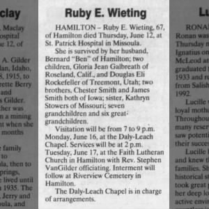 Obituary for Ruby E. Wieting