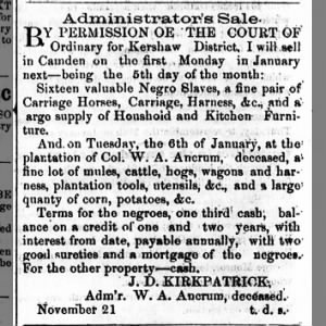 Administrator's Sale (Estate of W.A. Ancrum)