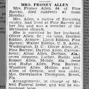 Obituary for  FRONEY