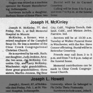 Obituary for Joseph H. McKinley