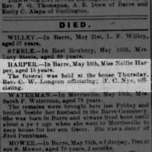 1894 Death Notice Nellie Harper