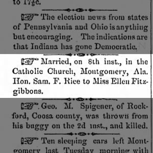 Marriage - Fitzgibbons, Ellen - Rice, Samuel F. 10-08-1872