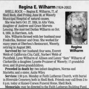 Obituary for Regina E. Wilharm