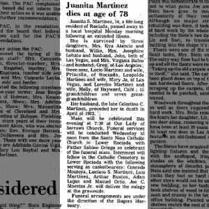 Juanita (SANCHEZ) MARTINEZ, 78 - Obituary