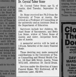 Obituary for Coystal Tabor Stone