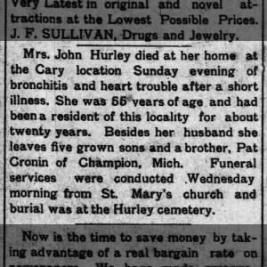Margaret (Cronin) Hurley, 1911 Obituary