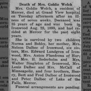 Obituary for Goldie Welch