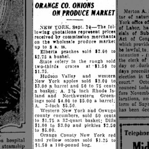 Orange County NY Onion Prices
