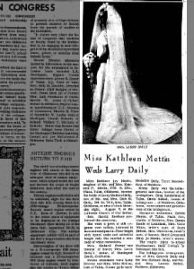 DAILY, Larry Madison & METTIN, Kathleen Joy -- 1969 Wedding Announcement, Muldrow OK