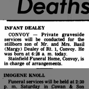 Obituary for Infant Son Dealey