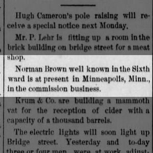 1888 [Nathan] Norman Brown, sixth ward in Minneapolis, Minn. - Commission Business