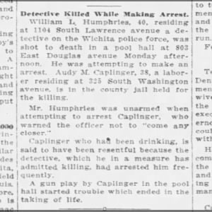 #18 - 02-26-1915 - Detective William L Humphries - The Wichita Beacon