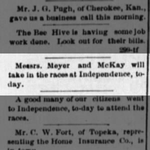 Addison Hills McKay (likely) taking in "the races" at Independence, Kansas - May 27, 1887