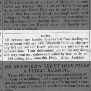 1844 Allen and wife Elizabeth Jenkins 