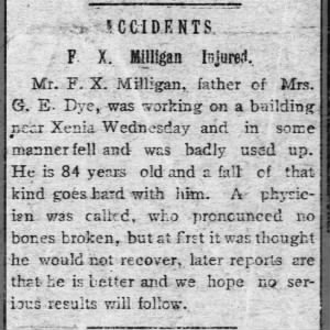 Francis Xavier Milligan Workplace Injury 1906