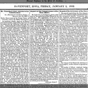 Democratic Banner Davenport, Iowa 1-2-1852