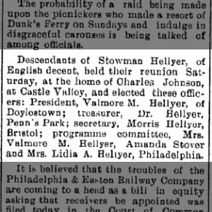 Stoneman Hellyer Descendants Hold a Reunion - 1905