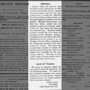 Obituary Cora E Ritter, The Norcatur Register, Norcatur, Kansas, Friday, February 28, 1908