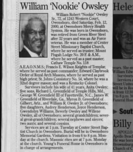 William"Nookie"Owsley Obituary 