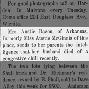 Mrs Austie Bacon's husband died