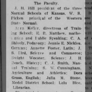 Jennie Nickles taught German in Kansas at Normal School 1909