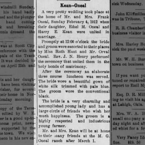 Kean-Oneal Marry February 4, 1912
