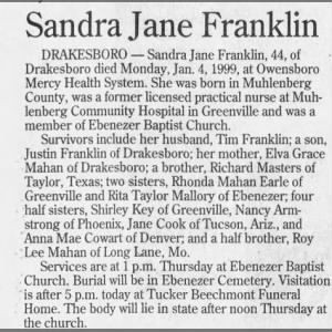 Obituary for Sandra Jane Franklin