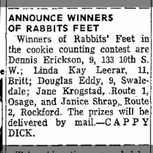 Rabbits feet cookie winner