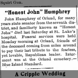 Honest John Humphrey Dies - 1914
