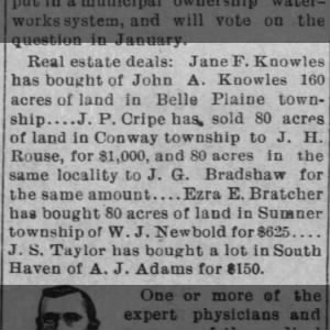 J. G. Bradshaw land purchase for $1,000