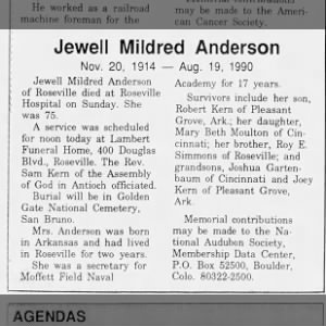 Obituary for Jewell Mildred Anderson