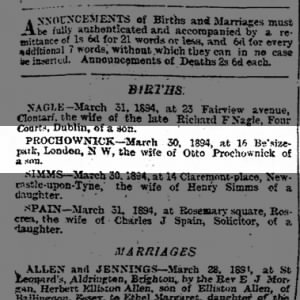 Birth article Arthur Montague William Prochownick / Proctor