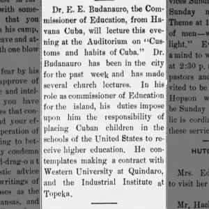 EE Budanauro recruiting schools for Cuban Students 1905