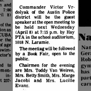 News Journal, 1970: Mrs Toddy Van Wieren co-chair John Hay PTA with Marge Jacobi 