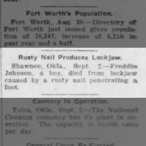 Freddie Johnson Death from Lockjaw, 1909