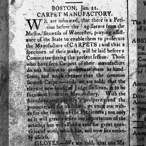 possibility of Stowells of Worcester manufacturing carpets in Boston 1795