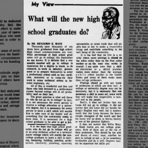 Benjamin Mays Pittsburgh Courier My View 07011972 High School Graduates