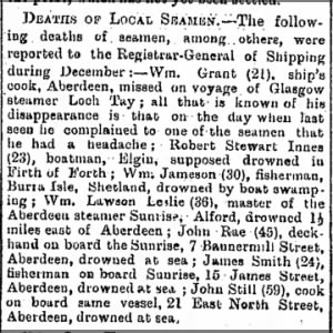 Deaths of Local Seamen - 1896
