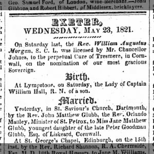 Jane Glubb m. Orlando Matthew 23 May 1821