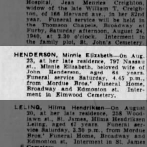 Obituary for Minnie Elisabeth HINDERSON