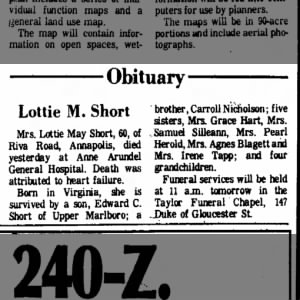 Obituary for Lottie May (Nicholson) Short