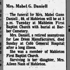 Obituary for Mabel Gann Daniell