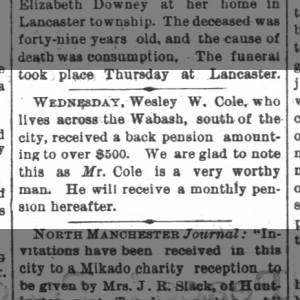 Wesley W. Cole back pension