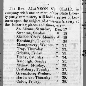 1842 Dec 24 Alanson St Clair holding lectures anti slavery