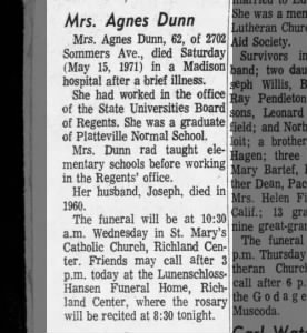 Mrs. Agnes Dunn Obituary Husband: Joseph Dunn
