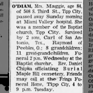 Obituary for Maggie O'DIAM
