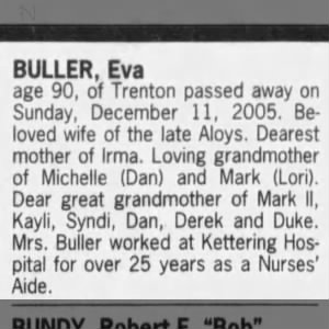 Obituary for Eva BULLER