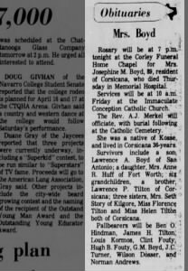 Boyd, Josephine M Tilton   Obituary
Corsicana Daily Sun  8 Apr 1976