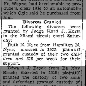 Nyce, Hamilton divorce in May 1931 from Ruth