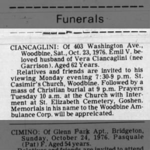 Obituary for Emil V. CIANCAGLINI